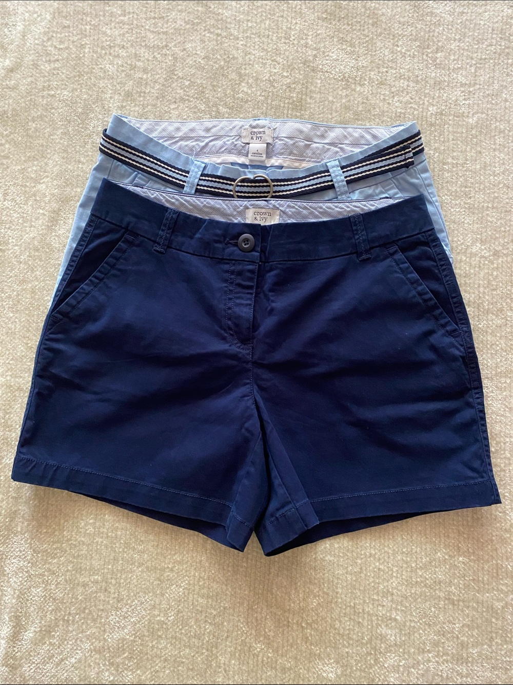 crown & ivy Caroline Navy and Light Blue Women's Cotton Shorts Duo